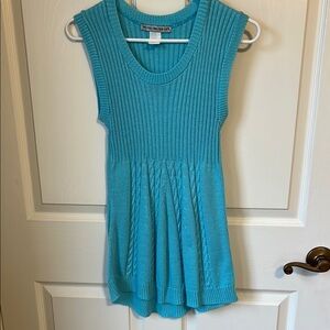 Aqua Blue Knit Sleeveless Long Sweater